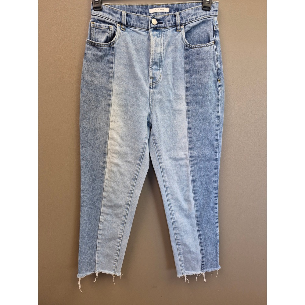 PacSun 29 Two Tone High Waisted‎ Button Fly Straight Leg Jeans Blue 100% Cotton